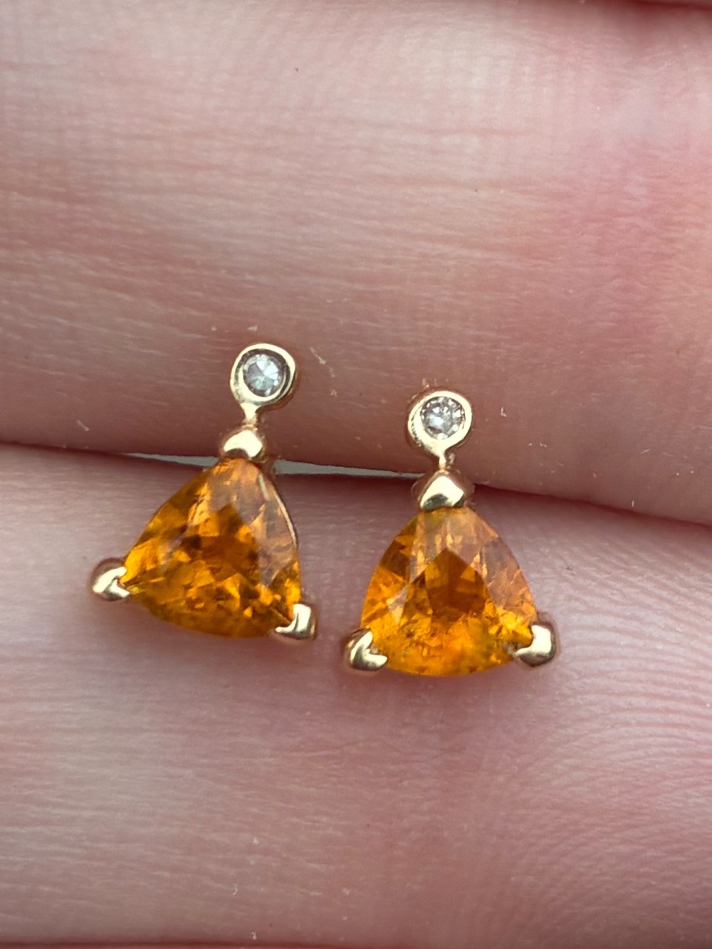 Solid 10k gold genuine diamond high quality citrine earrings